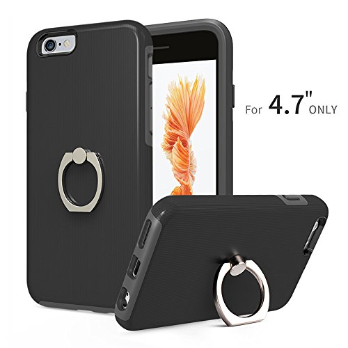 iPhone 6 Case, iPhone 6S Case, Zvedeng Ring Holder Kickstand Ring Stand Ring for Phone Non-slip Anti-Drop [Shock Absorbent] Dual Layer Defender Case Cover for iPhone 6 6s 4.7 inch Black and Grey