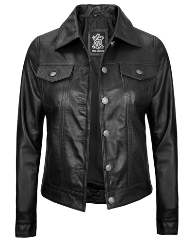 Decrum Womens Leather Jacket - Real Lambskin Trucker Style Leather Jackets for Women2
