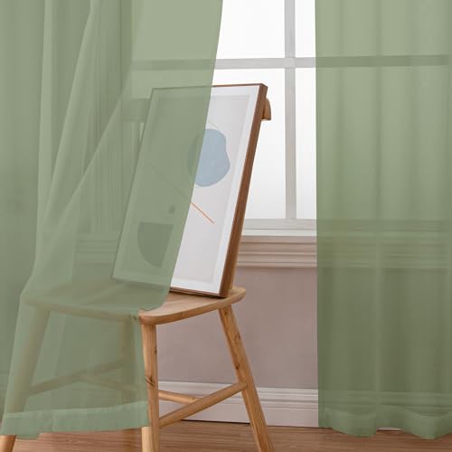 Image of Chyhomenyc Extra Long Sage Green Voile Sheer Curtains 120 Inches Long 2 Pack, Window Drapes for Wedding Arch /Birthday Party /Hallway Window Guest Room Country House, 42Wx120L inch, 10FT L