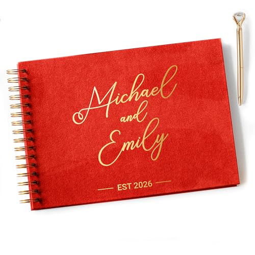 Image of Blank Guest Book with Photo Insert Personalized Spiral Scrapbook for Polaroid Pictures Custom Photo Album with Writing Space and Instax Polaroid Photo Album Scrapbook (Red, Large - 11.7x8.3 inch)