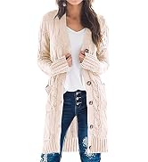 PRETTYGARDEN Long Sleeve Cable Knit Long Cardigan for Women 2024 Fall Winter Chunky Open Front Bu...