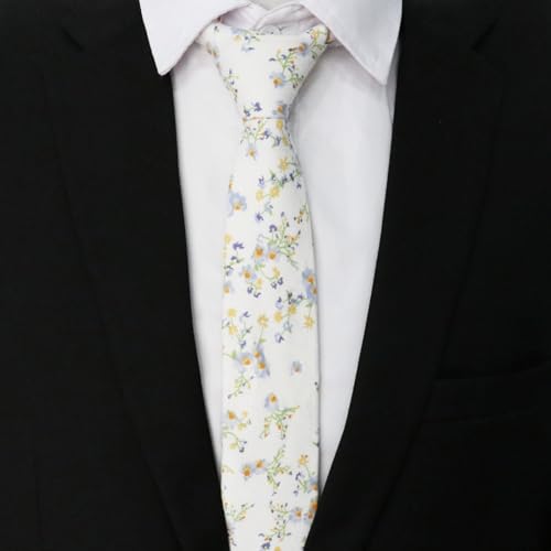 Image of Cotton Floral Ties for Men 2.76 inch Men's Skinny Tie Linen Flower Printed Neck Tie for Wedding Dating Party