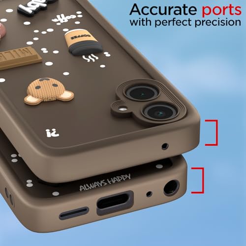 Image of Pikkme Bumper Case for Samsung Galaxy M05 / A05 / F05 | Cute Fun Cartoon 3D Bear Silicone Full Body Protection Back Cover (Brown)