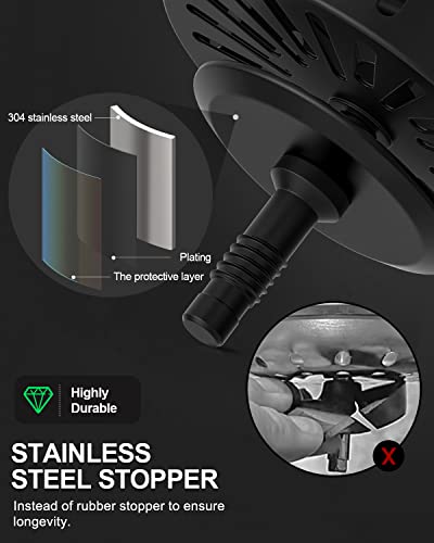 Botemy B9171 Black Kitchen Sink Drain Kit 3 1/2 Sink Strainer For Kitchen Sink With Stainless Steel Strainer Stopper Drain Assembly Basket Strainer Fit Standard Sink Drain Hole #TOP2