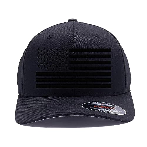 The Blackout American Flag 6277 Flex Fitted Baseball hat - Custom Embroidered Black USA Flag Flex-Fitted Baseball hat (L/XL, Black - SQ Flag)