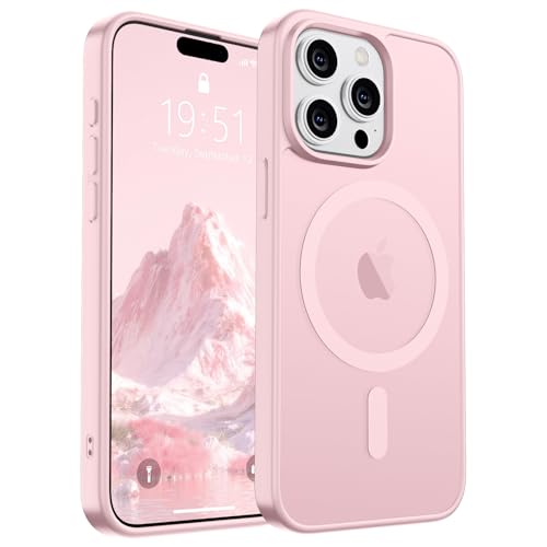 Image of SUPFINE Magnetic for iPhone 15 Pro Case (Compatible with MagSafe) (Military Grade Drop Protection) Translucent Matte Shockproof Phone Cover,Light Pink