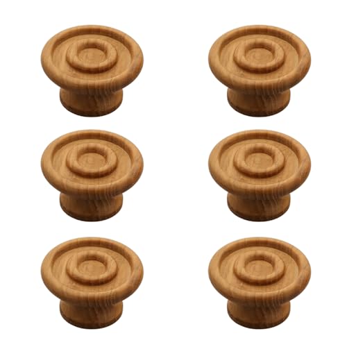 Image of 6 Piece Solid Teak Wood Round Drawer Knob| Natural Finish Wooden Cabinet & Wardrobe Handle | Modern Minimal Furniture Knob for Cupboard, Dresser & Kitchen Drawer -1.5 Inch
