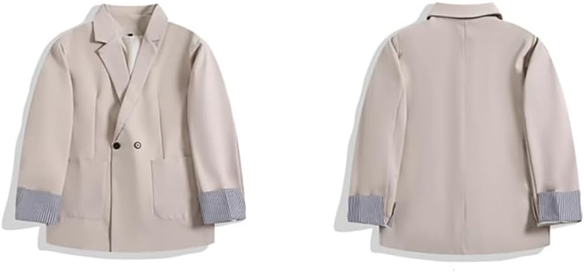 Mens Suit Jacket Slim Fit Blazer for Men Striped Spring Autumn French Style Casual Loose Commuting Long Sleeves Coats