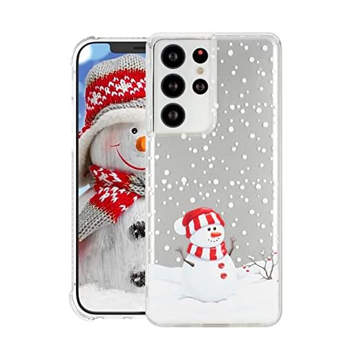 LEMAXELERS Capa de Natal para Galaxy S21 Ultra, capa protetora transparente de silicone macio para mulheres meninas capa fina transparente fofa para Samsung Galaxy S21 Ultra Snowman
