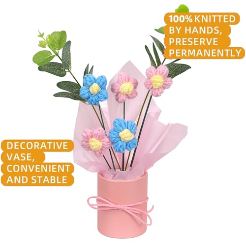 Image of Cortina 1pcs Artificial Crochet Flower Bouquet /Artificial Flowers Bunch /Crochet Flowers Bouquet /Crochet Flowers /Flowers Bouquet Gift for Girls Home Decor,Gifting,etc. (Blue)
