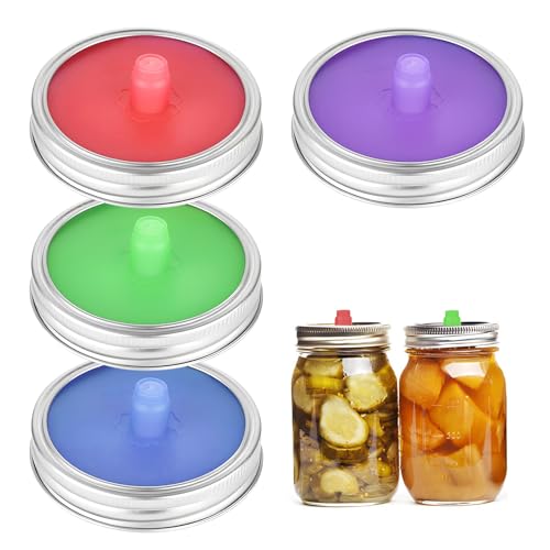 Riceel Tarro de silicona con tapa grande, 4 unidades, tapa de fermentación de color mezclado, tapa de fermentación reutilizable para kimchi, chucrut, pepinos