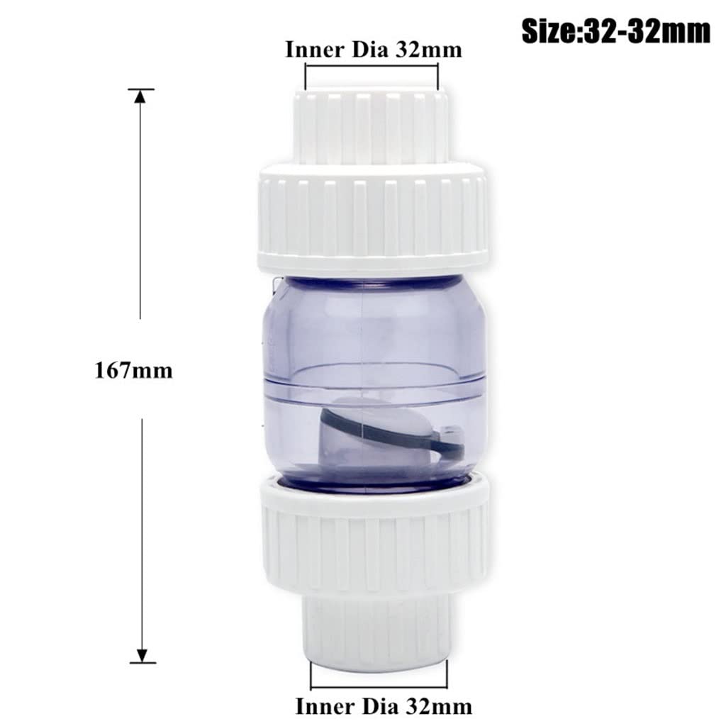 válvula de bola, válvula de cierre, Válvula antirretorno unidireccional, ID 25 mm 32 mm Válvula de retención transparente Conector de tubería de agua de PVC Junta de tubo de tanque de acuario 1 pieza
