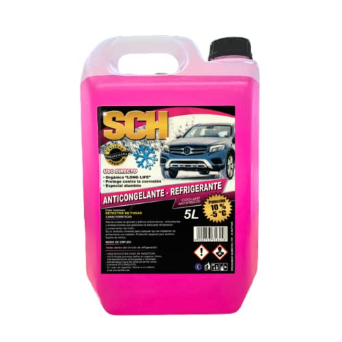 Proquimar ANTICONGELANTE - REFRIGERANTE - para Coches - 10% (-5ºC) - ORGÁNICO - Rosa - GARRAFA 5 litros