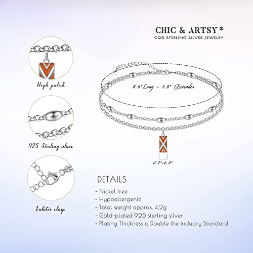 Image of CHIC & ARTSY 925 Sterling Silver Ankle Bracelets for Women, Adjustable Layered Foot Chains with Nature & Symbol Charms, Lightweight Comfort Fit Boho Beach Everyday Jewelry