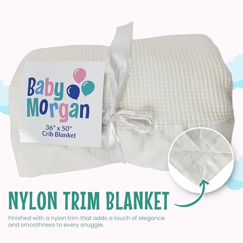 Image of Blankets Thermal Waffle Baby Blanket Crib Bedding - Soft Cozy Warm Infant Thermal Cover for Nursery Stroller or Bassinet, Lightweight Ideal Shower Gift, Nylon Trim White 36 inch x 50 inch