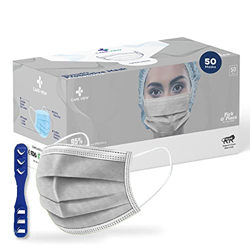 Image of 3 Ply Disposable Cotton Face Masks (Pack of 50, Grey) for Unisex with Nose Pin BIS, (ISI) Certified Mask with Melt Blown Layer