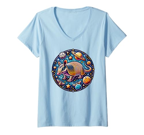 Mujer Armadillo fresco y lindos armadillos espaciales Camiseta Cuello V