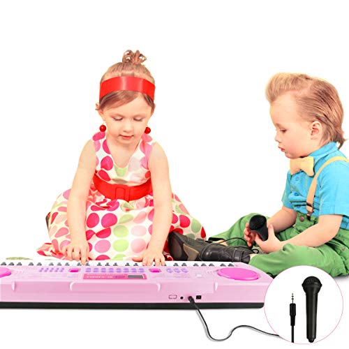 WOSTOO Kids Keyboard Piano, Portable 61 Keys Keyboard Electronic Digital Piano, Early Learning Educational Musical Piano Toy Keyboard Gift for Beginners with Music Stand, Microphone (Pink)