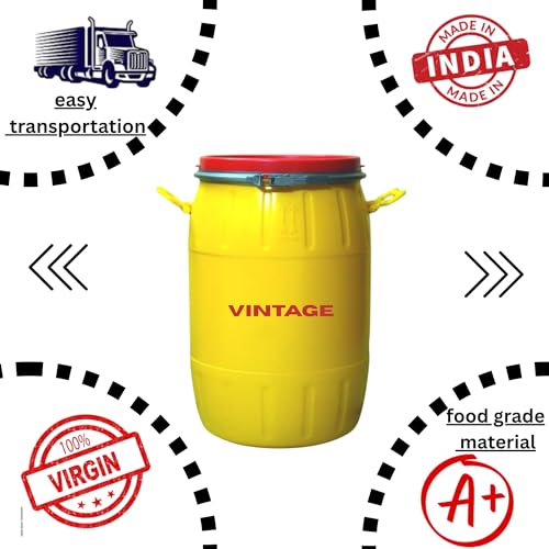 Image of Vintage Yellow Blue Drum 50 Litre Blue Water,Petro;,DEISLE,Liquid Storage CAN ZERRY CAN Oil Storage,PESTISIDE Storage - Food Grade, Strong & Reusable, Small Cap.