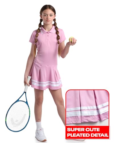 Reebok Girls Tennis Dress - Performance Pique Pleated Skirt Short Sleeve Polo Athletic Dress for Golf, Tennis, Dance (7-12)4