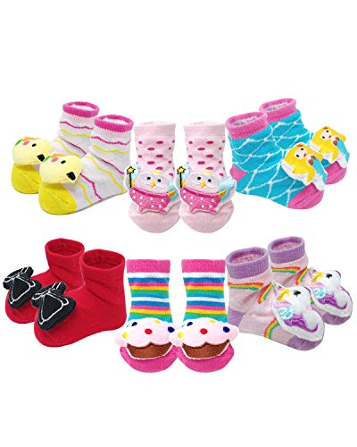 allydrew Newborn 3D Booty Slipper 3D Non-Skid Socks Cartoon Booties (Set of 6)
