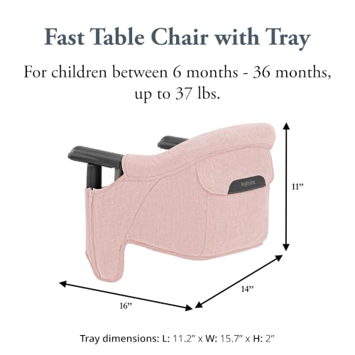 Image of Inglesina Fast Table Chair - Powder Pink + Fast Dining Tray - Portable Baby High Chair for Babies & Toddlers up to 37 lbs - Fits Tables 0.8''-3.5'' Thick - Compact, Easy to Use - Travel Bag Included