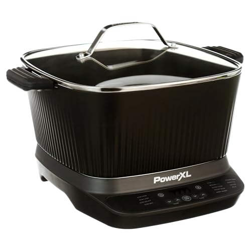 Power-XL StirMax 7.5-Qt Multi-Cooker, Auto Stir & Shred Paddle, 9 Presets for Rice, Soup, Pasta, Bake, Slow Cook, Matte Black, Easy Clean, Large Capacity, Nonstick, Family Meals