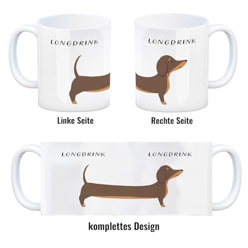 speecheese Dackel Kaffeebecher mit Spruch Longdrink Perfekt für Dackel-Liebhaber Ideal für Alkohol Fans - Gin Tonic Tequila Wodka Whisky