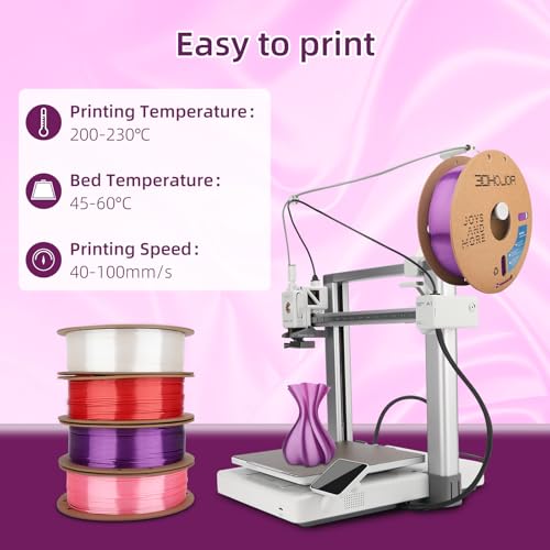 Image of 3DHoJor Silk PLA Filament 1.75mm, PLA Filament 1.75mm Silk Shiny 3D Printer Filament, 1kg Cardboard Spool (2.2lbs), Dimensional Accuracy + /- 0.03 mm, Fit Most FDM Printer(Purple)