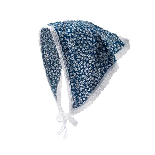 [APGLSXY] French Styles Triangular Headscarf Flower Print Headwrap with Lace Trim for Women Music Festival Leisure Vacation Wear