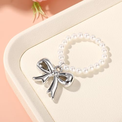 Doll Necklace Charm, White Pearl Necklace for 17cm Plush Doll with Bow-Knot Pendant Elegant Pearl Chain Jewelry for Toy Sweetheart Gift (Doll not Included)3