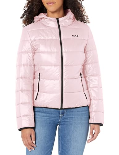 HUGO Women's Light Weight Hooded Puffer Jacket, Pink Lady, XS