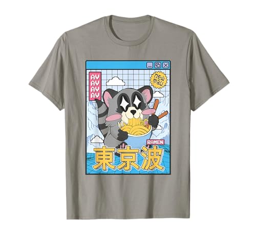 Raccoon Eating Ramen Kawaii Vaporwave Anime Boy Aesthetic T-Shirt