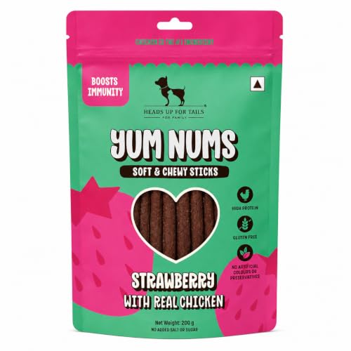 Image of Yum Nums by HUFT Soft & Chewy Sticks - 200 gm | Strawberry & Chicken | Dog Treats for Puppy & Adult Dogs | Training Treats for Small Dogs | Dog Snacks & Treats | Healthy & Tasty
