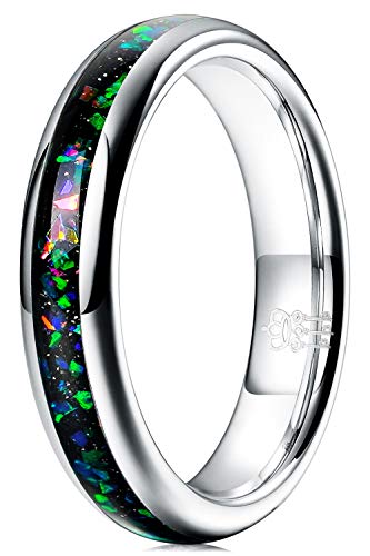 THREE KEYS JEWELRY Womens Galaxy Rings 4mm Unique Tungsten Carbide Ring Colourful Opal Wedding Band Gifts Bands Rings for Women Silver Size 6