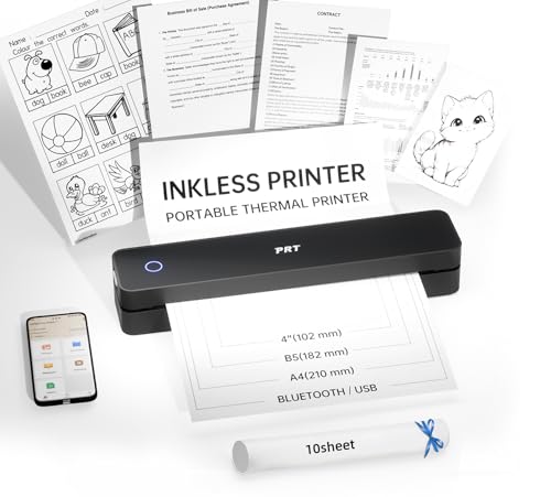 PRT Portable Printers Wireless for Travel - Bluetooth Thermal Printer Support 8.5" X 11" Letter, Inkless Printer Compatible with Phone Laptop for Home Use Office School, Black