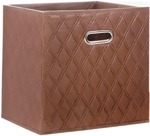 Miniatura 9 de Cestas de almacenamiento plegables marrones, cubos organizadores de almacenamiento con asas para sala de estar, dormitorio, almacenamiento de