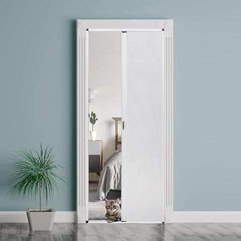 ROOMNEST No-Drilling Interior Accordion Door, Retractable Folding Door with Aluminum Frame and Cellular Fabric, Waterproof and Heat Insulation, for Bedroom, Bathroom, Kitchen, Office(White Cover