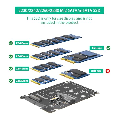 Adaptador 2 en 1 M.2 NGFF Key B y mSATA a SATA 3 con carcasa 7mm miniatura 6