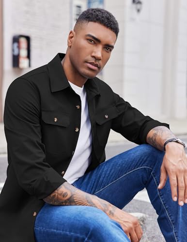 COOFANDY Mens Shirt Jacket Casual Button Up Shirts Long Sleeve Lightweight Shacket with Flap Pockets4