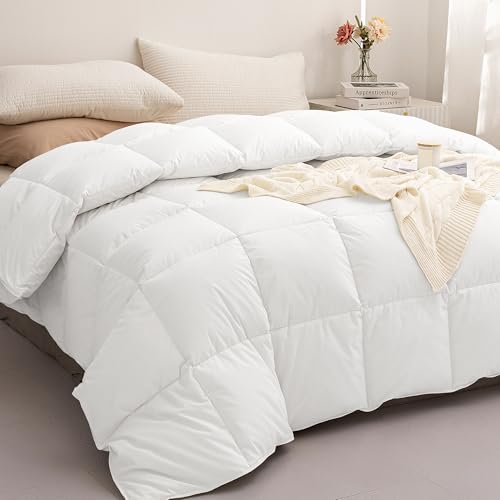 Edredón de Plumas y plumón, Nórdico para Cama 135/150, Invierno Transpirable Cálido, Relleno de Plumas y Plumón Ligeramente Grueso Lavable, Suave y Antiácaro, Oeko-Tex 100, 240x220cm