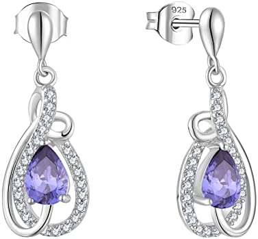 JO WISDOM Women Earrings,925 Sterling Silver Birthstone Dangle & Drop Earrings with 3A Cubic Zirconia
