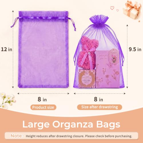 Image of Crweety 50PCS Organza Bags 8x12 Large Gift Bags Purple, Mesh Bag Drawstring Pouches for Goodie Sachet Jewelry Candy Party Favor, Sheer Gift Wrap Bag for Wedding Birthday Baby Bridal Shower Graduation