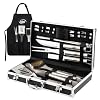Kaluns Grilling Accessories, Dad Gifts for Fathers Day, Mothers Day Grilling Gifts, Heavy Duty Stainless Steel BBQ Tool Set for Outdoor Grill with Aluminum Case and Apron, Birthday Gifts for Men