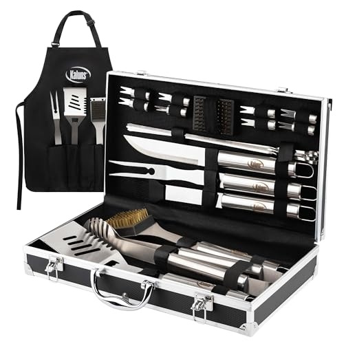 Kaluns Grilling Accessories, Dad Gifts for Fathers Day, Grilling Gifts, Heavy Duty Stainless Steel BBQ Tool Set for Outdoor Grill with Aluminum Case and Apron, Birthday Gifts for Men Women Kaluns Grilling Accessories, Dad Gifts for Fathers Day, Grilling Gifts, Heavy Duty Stainless Steel BBQ Tool Set for Outdoor Grill with Aluminum Case and Apron, Birthday Gifts for Men Women