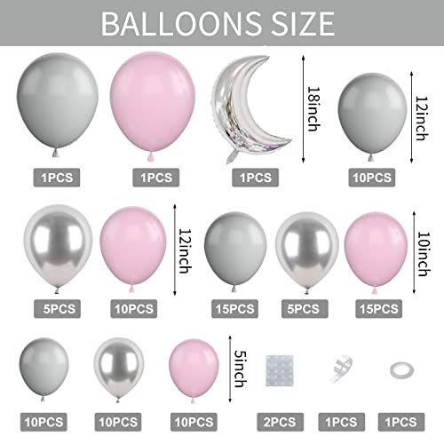 Pink Wedding Balloons, Pink Grey Silver Balloons Garland Arch Kit For Girls Women, 93 Pack 18/12/10/5 Inch Pastel Pink Party Balloons With Moon Foil Balloon For Birthday Baby Shower Decorations #TOP1