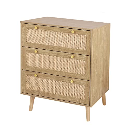 Anmytek 3 Drawer Dresser for Bedroom, Rattan Dresser Modern Wood Chest of Drawers with Spacious Storage for Bedroom Hallway Living Room, Rustic Oak, H0027 - Image 7