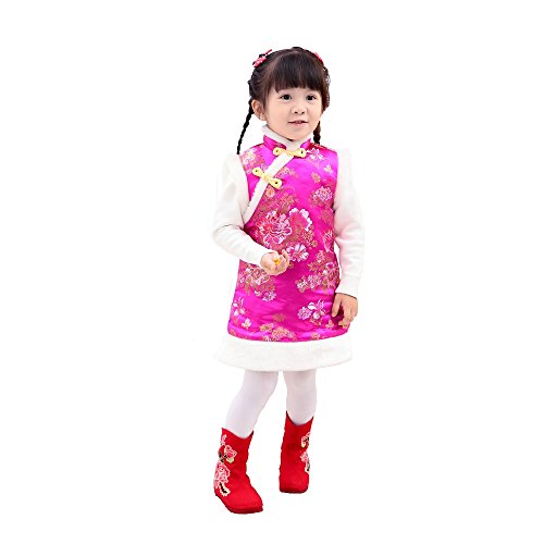 Hooyi Winter Chinese Style Girl Dress Cotton Sleeveless Kids Cheongsam Baby Girls Qipao