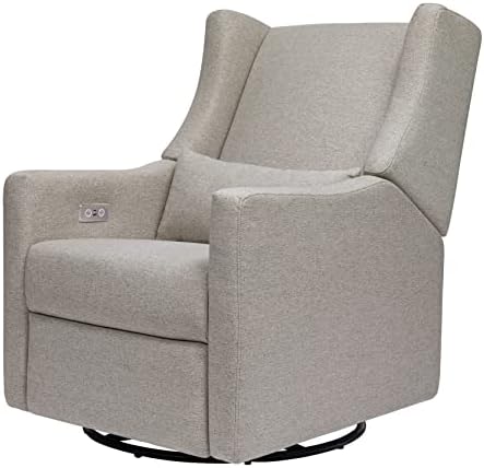 Babyletto Kiwi Electronic Power Recliner and Swivel Glider with USB Port in Performance Grey Eco-Weave, Water Repellent & Stain Resistant, Greenguard Gold and CertiPUR-US Certified