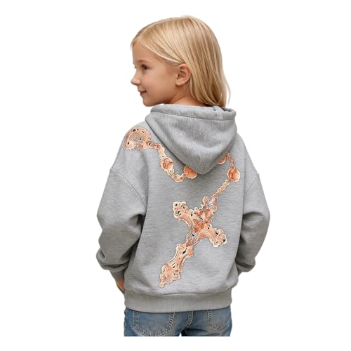 Dasongff Bleached Hoodie - Sudadera con capucha para niños y niñas, manga larga, casual y teñido, con bolsillos para deporte, informal, para lavar, con capucha, gris, 5-6 años